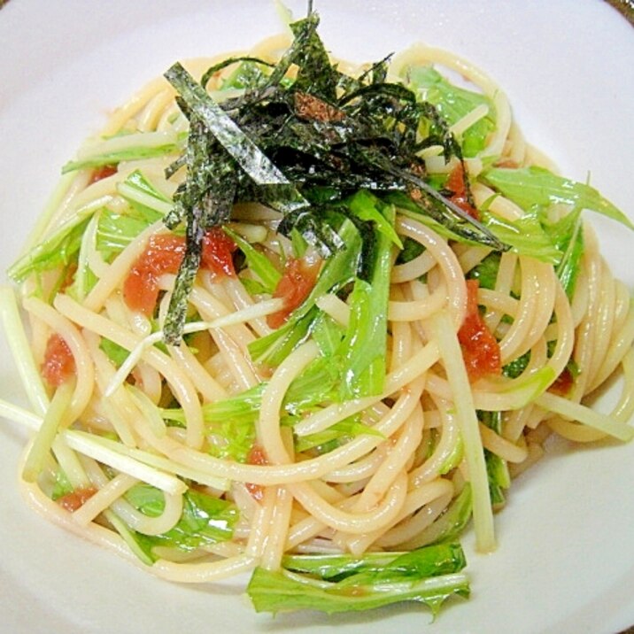 水菜と梅の和風パスタ レシピ 作り方 By Mint74 楽天レシピ 水菜と梅の和風パスタ レシピ 作り方 By Mint74 楽天レシピ